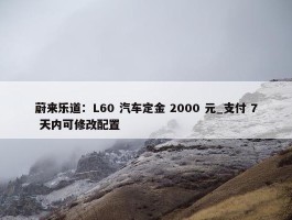 蔚来乐道：L60 汽车定金 2000 元_支付 7 天内可修改配置