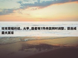 坦克荣耀终结，火甲_霸者等7件肉装同时调整，亚连成最大赢家