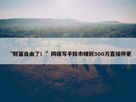 “财富自由了！”网络写手股市赚到300万直接停更