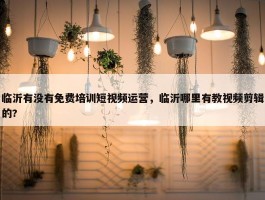 临沂有没有免费培训短视频运营，临沂哪里有教视频剪辑的?