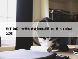 终于来啦！余承东官宣纯血鸿蒙 10 月 8 日启动公测！