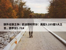 额外名额之争！欧战即时积分：英超3.285居5大之首，西甲仅1.714