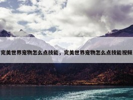 完美世界宠物怎么点技能，完美世界宠物怎么点技能视频