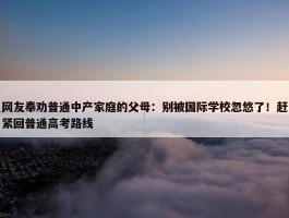 网友奉劝普通中产家庭的父母：别被国际学校忽悠了！赶紧回普通高考路线