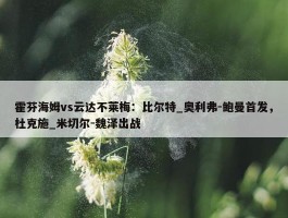 霍芬海姆vs云达不莱梅：比尔特_奥利弗-鲍曼首发，杜克施_米切尔-魏泽出战