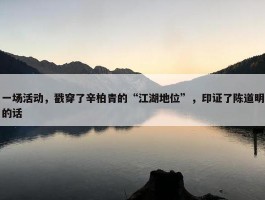 一场活动，戳穿了辛柏青的“江湖地位”，印证了陈道明的话