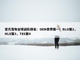 官方发布全球战队排名：GEN世界第一！BLG第2，HLE第3，TES第4