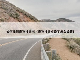 如何找到宠物技能书（宠物技能点没了怎么设置）