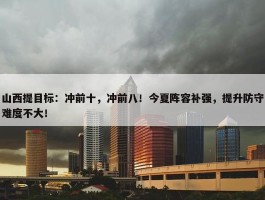 山西提目标：冲前十，冲前八！今夏阵容补强，提升防守难度不大！