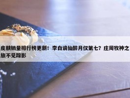 皮肤销量排行榜更新！李白谪仙醉月仅第七？庄周牧神之旅不见踪影