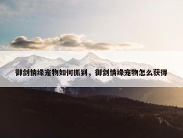 御剑情缘宠物如何抓到，御剑情缘宠物怎么获得