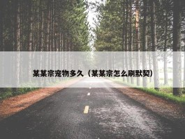 某某宗宠物多久（某某宗怎么刷默契）