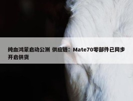 纯血鸿蒙启动公测 供应链：Mate70零部件已同步开启供货