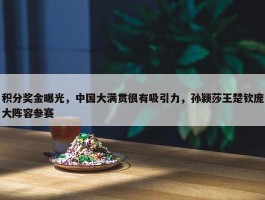 积分奖金曝光，中国大满贯很有吸引力，孙颖莎王楚钦庞大阵容参赛