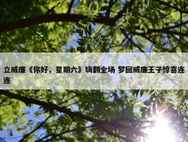 立威廉《你好，星期六》嗨翻全场 梦回威廉王子惊喜连连