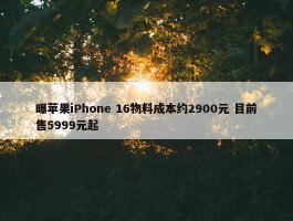 曝苹果iPhone 16物料成本约2900元 目前售5999元起