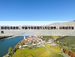 路透社消息称，中国今年将发行2万亿债券，以助经济复苏