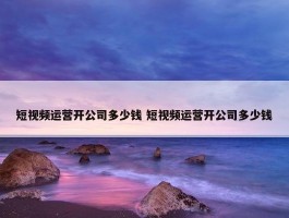 短视频运营开公司多少钱 短视频运营开公司多少钱