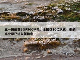 王一博荣登BOF500榜单，全国仅10位入选，他的事业早已进入新篇章