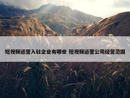 短视频运营入驻企业有哪些 短视频运营公司经营范围